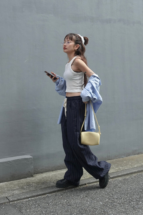 リネン混ストライプラフパンツ